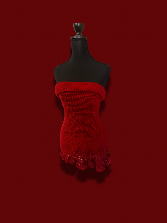 Burgundy Crochet Ruffle Dress